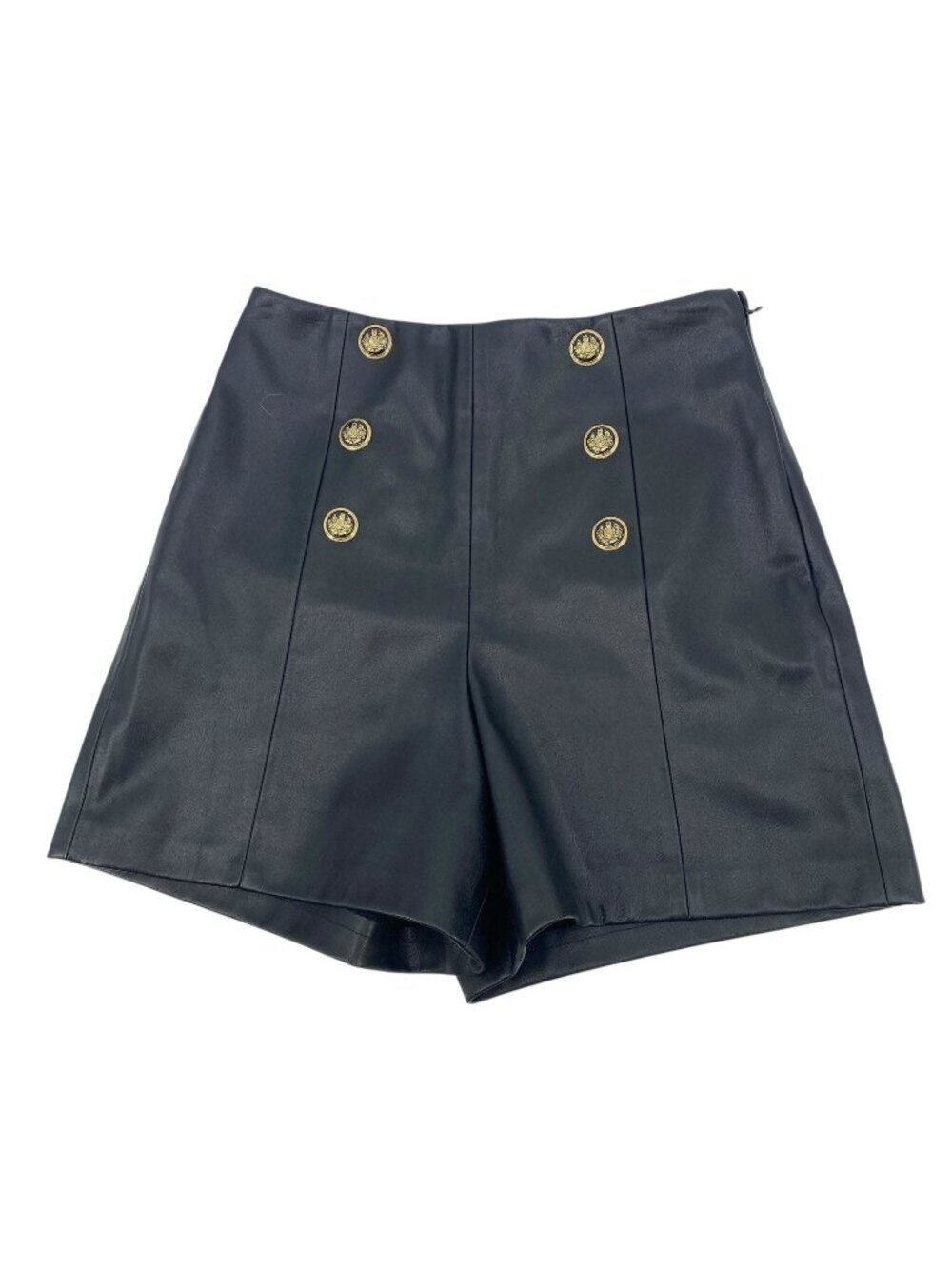 Zara Sailor Shorts Size Small Black Gold Buttoned Vegan Faux Leather